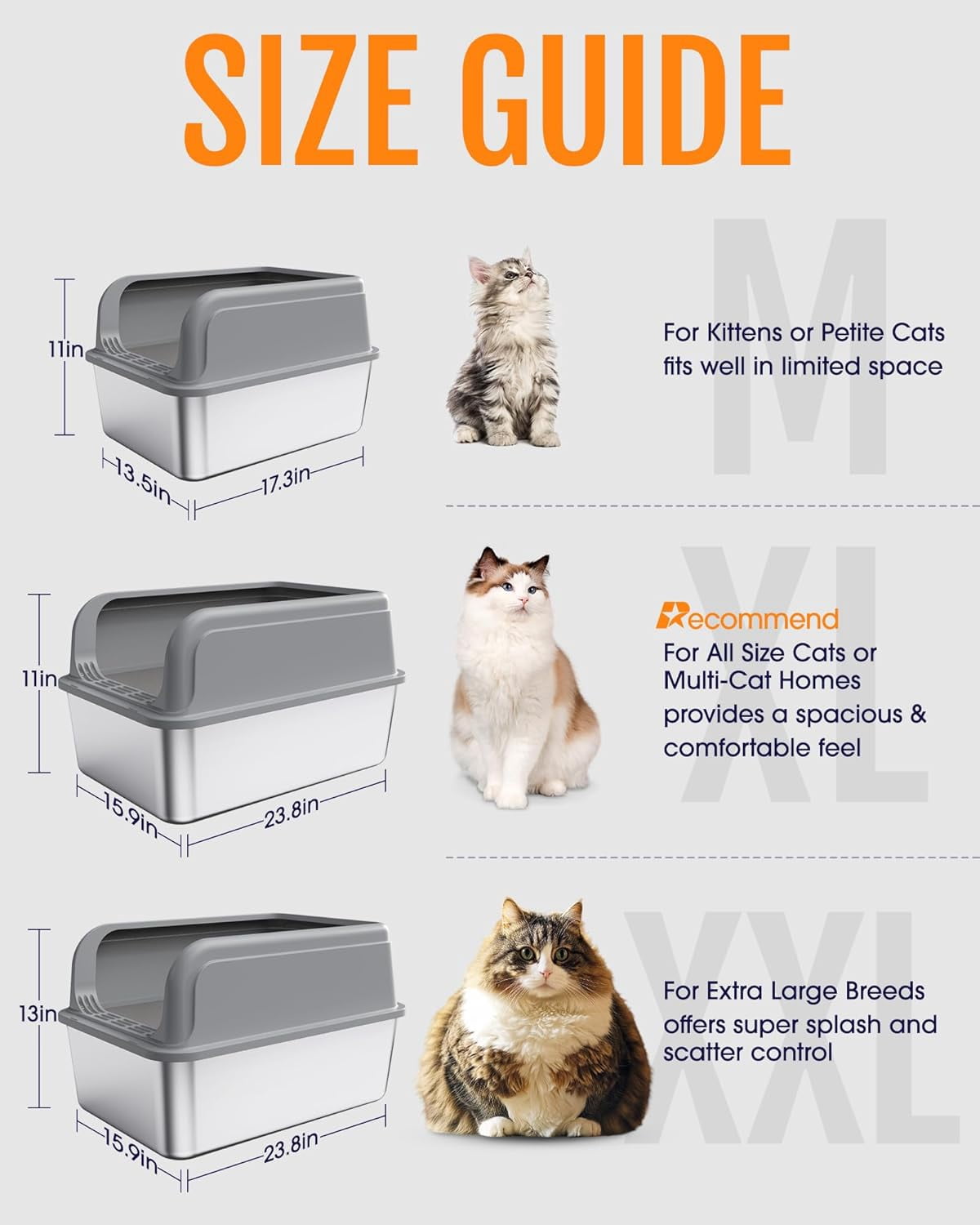 Stainless Steel Cat Litter Box with Scoop, High Sided Anti-Leakage Top Entry, Non-Sticky Easy to Clean Grey Metal Pet Pan