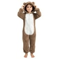 thumbnail image 3 of dazeni Girls Fuzzy Fleece Jumpsuit Cozy Zip up Onesie with Cute Bear Hooded Comfy Plush Sherpa Long Sleeve Romper Color Block One Piece Outfits Khaki 12-13 Years, 3 of 6