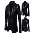 thumbnail image 2 of Gureui Men Formal Long Sleeve Sequin Blazer Suit Shiny One Button Lapel Jacket Coat Casual Tuxedo Wedding Party Stage Singer Banquet Prom, 2 of 4