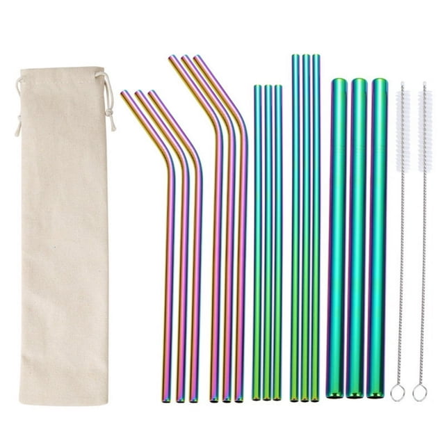 MesaSe 17 Pcs Stainless Steel Straws Set With Brush Colorful Drinking Straw Reusable