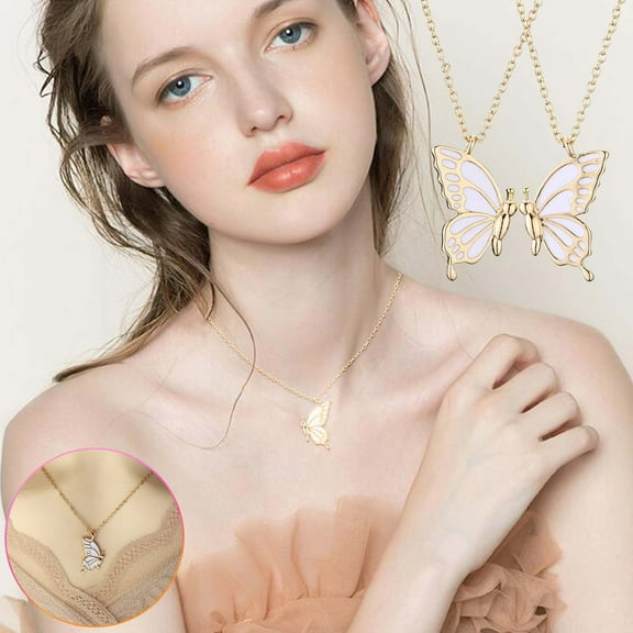 HOARBOEG 2 Pack Butterfly Necklaces for Women Stainless Steel Pendants Keepsake Jewelry Mother Daughter Sister Friendship Memorial Gifts