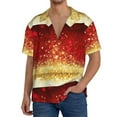 thumbnail image 3 of Naloa Red Gold Glitter Men's Loose Fit Cuban Collar Short-Sleeve Shirt with Button-down and Chest Pocket for Everyday Wear Outings - Large, 3 of 7