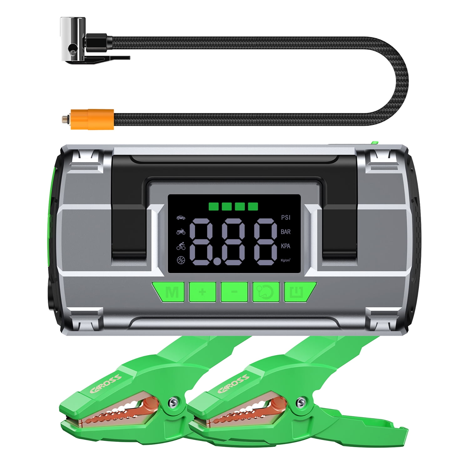 CAROSS Portable Car Jump Starter with 150-PSI Air Compressor and USB Power Bank with 2,000-Amp Peak, Smart Jumper Cables, and QC Fast Charger