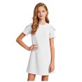 thumbnail image 1 of vigerkar Robes d'Été pour Filles T-Shirt Décontracté Col Ras du Cou Manches Pétales Robe de Vacances (Blanc, 12-13 Ans), 1 of 8