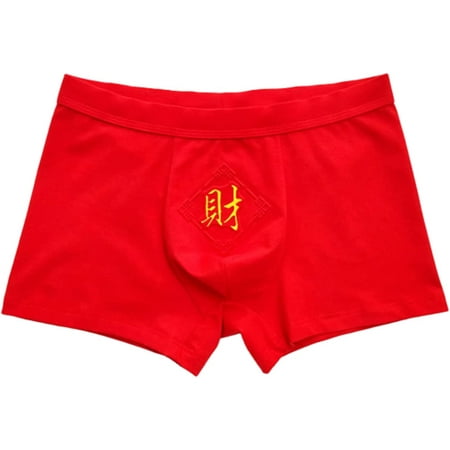 

DanceeMangoo Chinese New Year FA CAI Men Underwear Red Lucky Soft RABIT Year Shorts Boxer Briefs Panties for Spring Festival