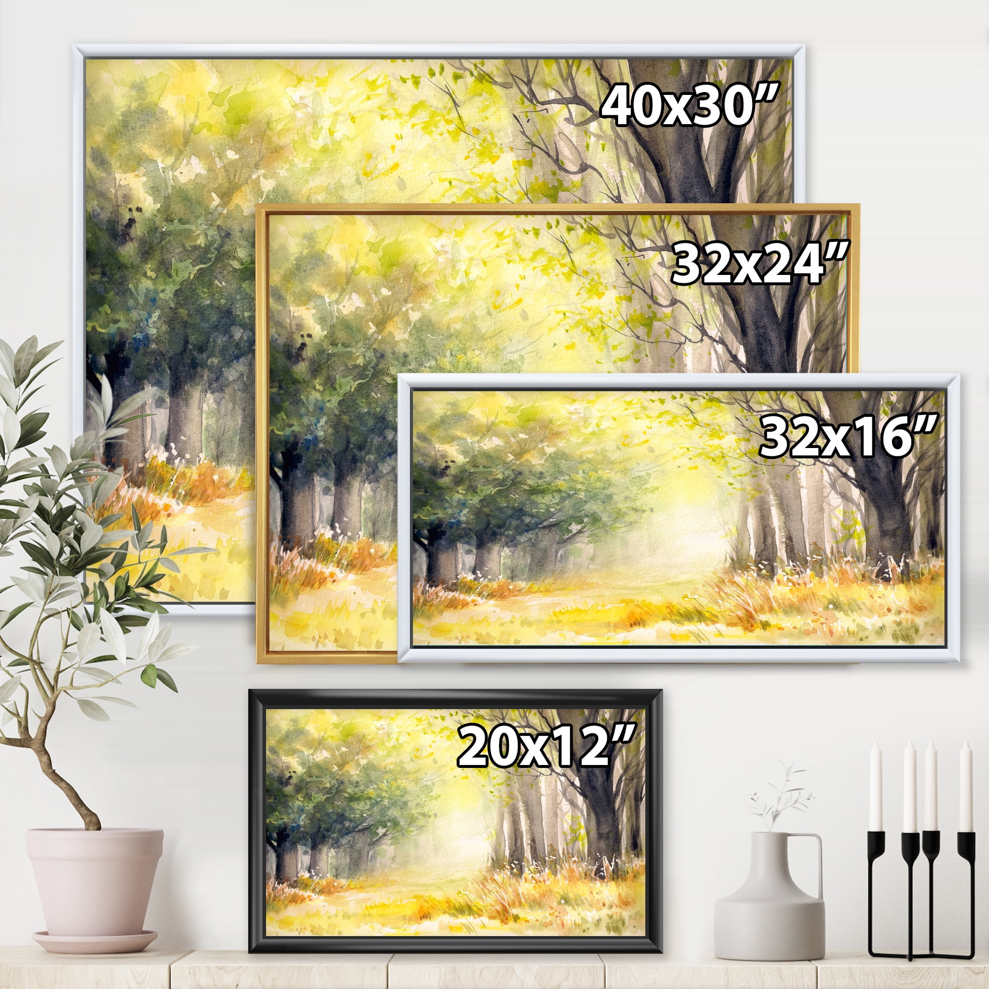 Designart 'Bright Sunshine Through The Yellow Forest Trees III' Traditional Framed Canvas Wall Art Print