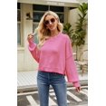 thumbnail image 1 of Suéter de manga larga con cuello redondo y mangas de murciélago para mujer, suéter de punto acanalado de gran tamaño con abertura lateralRose redXL, 1 of 3