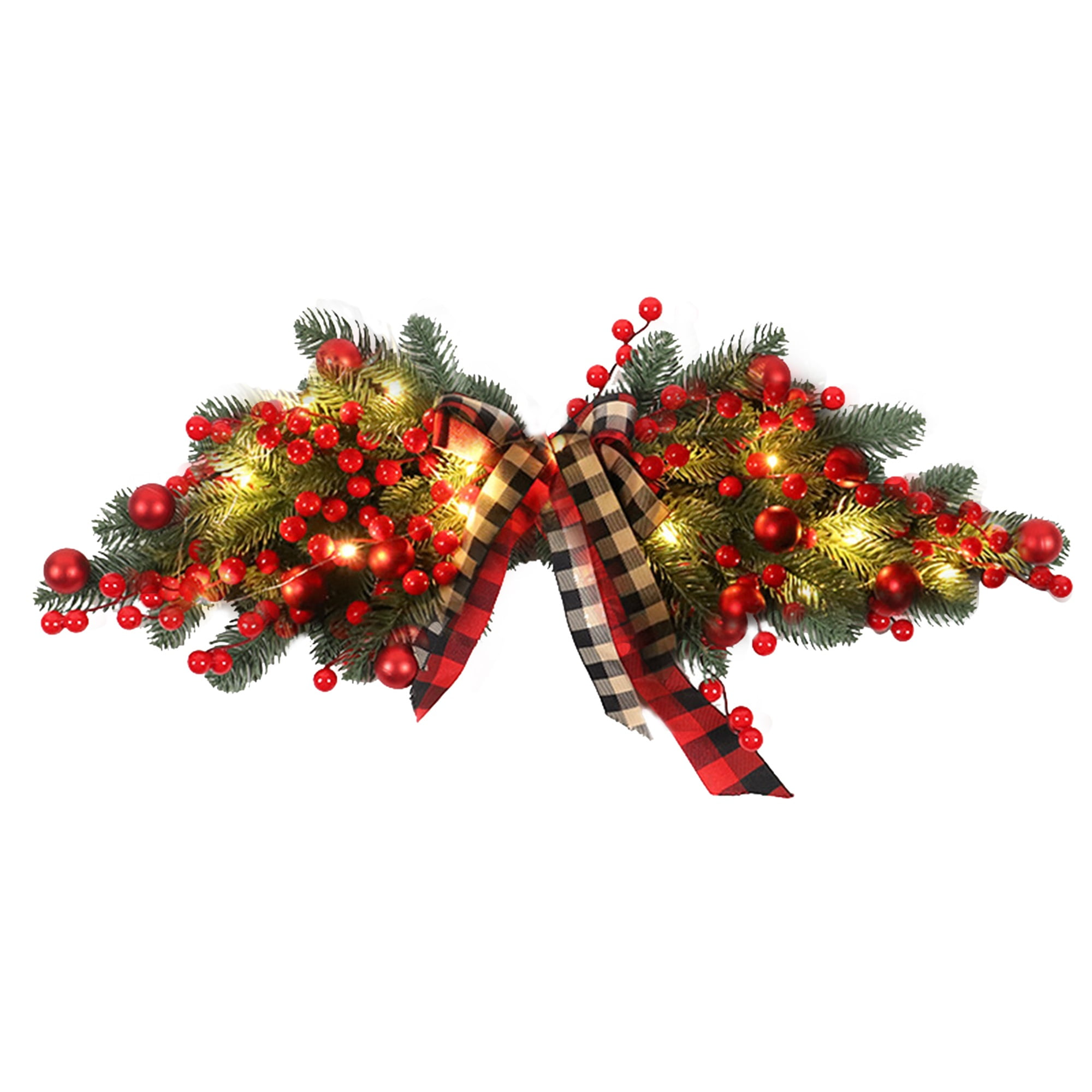 Nokiwiqis Christmas Swag, Light Up Holiday Swag Front Door Wreath with