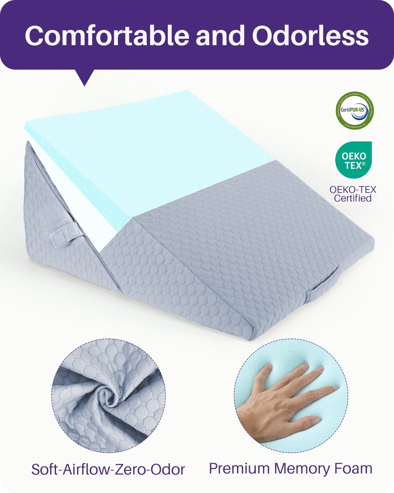 (2 pack) KEKOY Bed Wedge Pillow for Sleeping, Adjustable Height to 9-12 inches, Memory Foam Pillows with Washable Cover, Gray