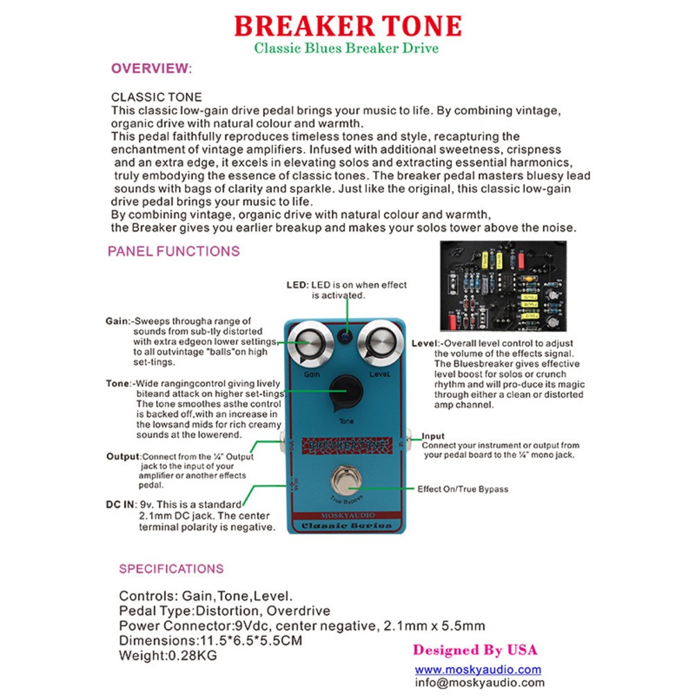 Compact and Reliable Audiol Overdrive Distortion Effect Pedal for Electric Guitar Ideal for Various Musical Styles