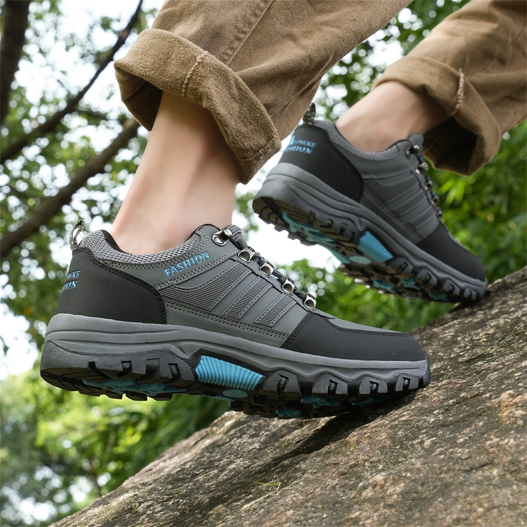 YOURDIARY Mens Hiking Shoes Outdoor Trekking Boots Anti-Slip Waterproof Comfortable Camping Trail Shoes