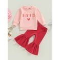 thumbnail image 2 of Bagilaanoe 2pcs Toddler Baby Girl Long Pants Set Heart Letter Print Long Sleeve Sweatshirt Tops + Flare Trousers 6M 12M 18M 24M 3T 4T Kids Casual Outfits, 2 of 8