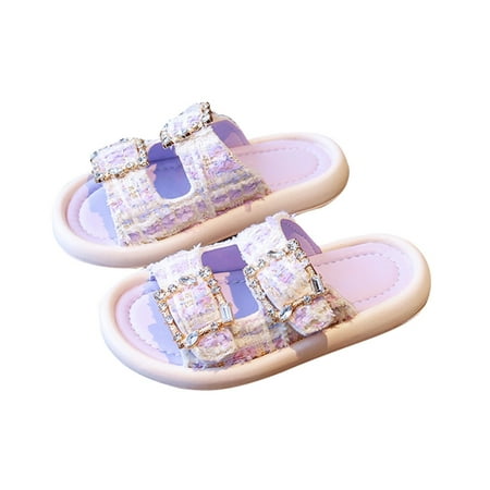 

QIANGONG Toddler Shoes Kids Baby Girls Slippers Rhinestone Stepping Sense Of Non Slip Soft Bottom One Word Flip Flops (Color: Purple Size: 31 )