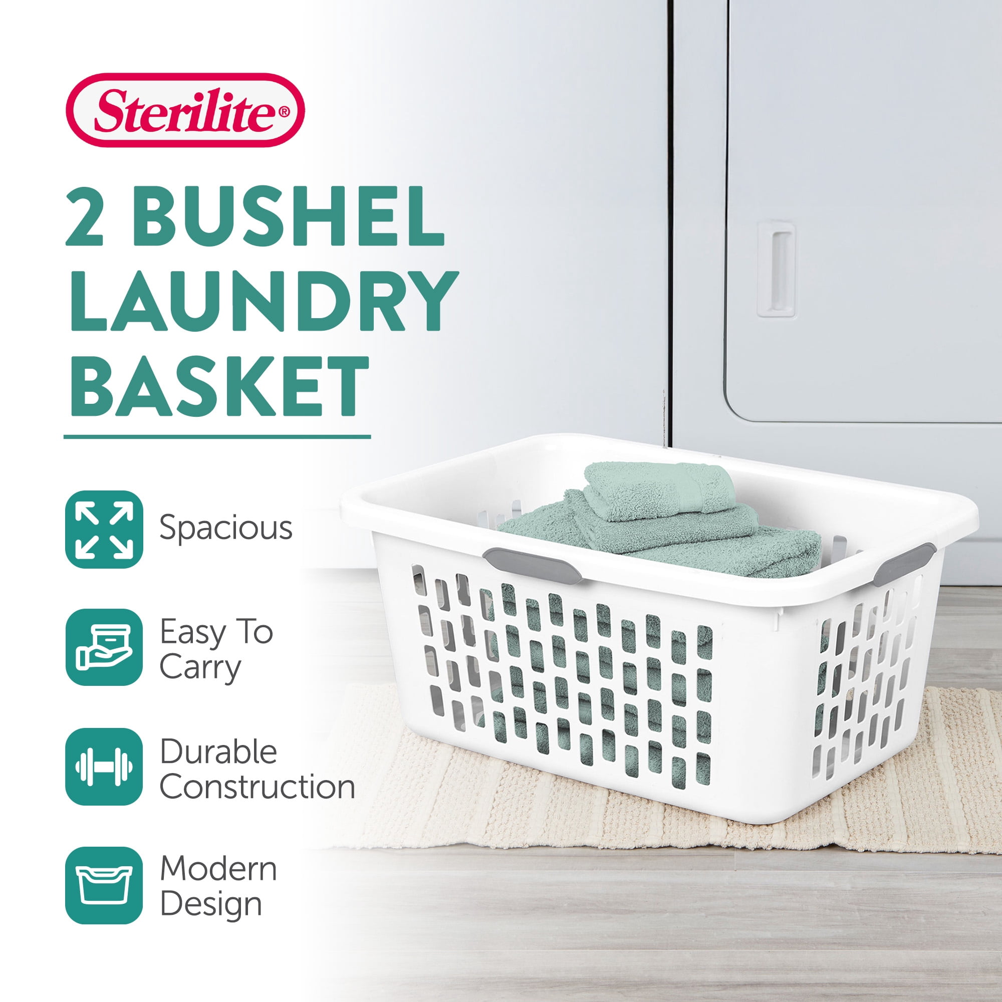Sterilite Rectangle Laundry Basket - 2 Bushel Plastic with Handles