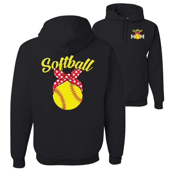 Wild Bobby,Cute Ribbon Bow Softball Mom Gift Sports Front and Back Unisex Graphic Hoodie Sweatshirt, Black, Small