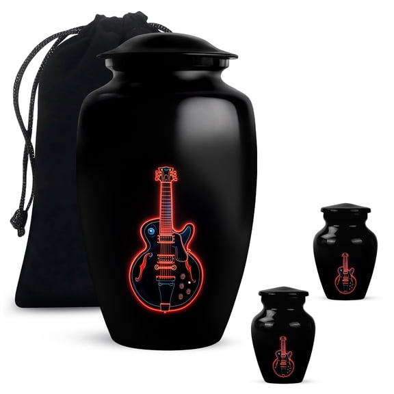 Yatskia Neon Guitar Large Memorial Urns for Human Ashes Adult Male and Female, Mini Cremation Keepsake Urn for Adult Ash, (Classic 10 Inch and 3 Inch)