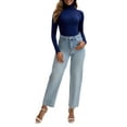 thumbnail image 2 of INSPIRE CHIC Women's High Neck Long Sleeve Tops Slim Fit Bodysuit Jumpsuit L Dark Blue, 2 of 5