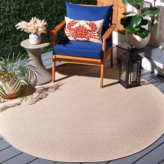 Safavieh Hampton Guliana Zig-Zag Indoor/Outdoor Area Rug, Natural, 6'5" x 6'5" Round
