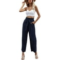 thumbnail image 6 of Liacowi Women Solid Color Elegant Wide Leg Cropped Pants with Pockets Female Loose Fit Paper Bag Waist Trousers with Belt Trendy Office Wear, 6 of 8