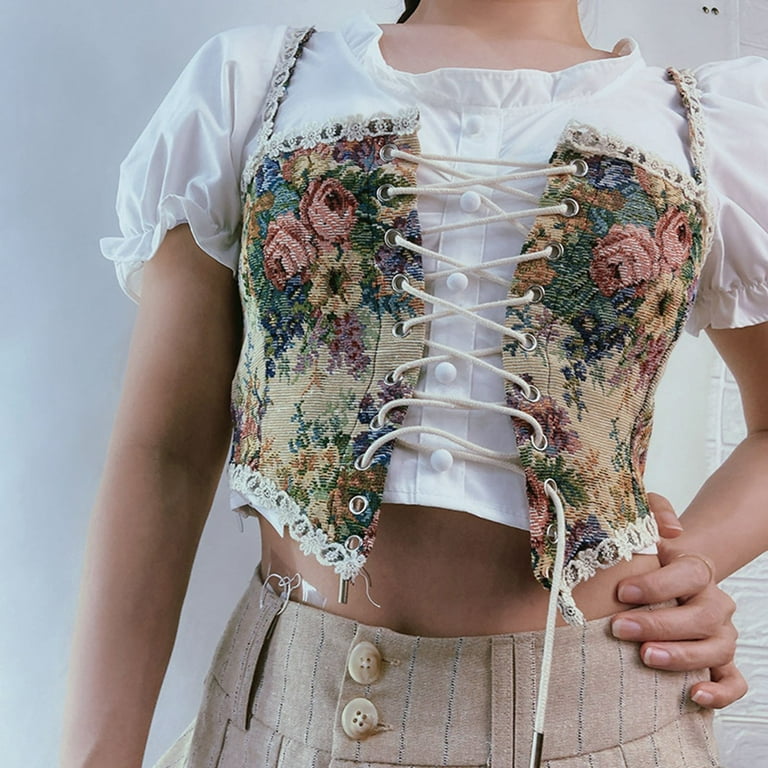 Mrat Women's Renaissance Boned Crop Tops Lace Up Vintage Boned Bustier  Corset Maxi Dress Cosplay Costume Reversible Peasant Bodice XL X-Large
