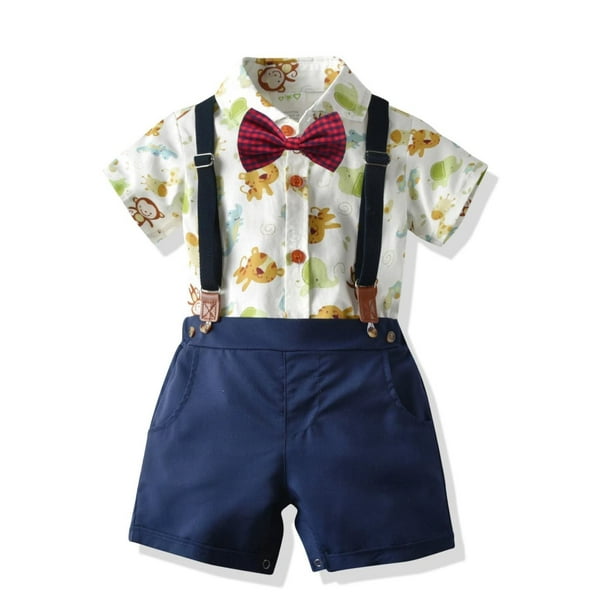 Conjunto Camisa y Short con Moño y Tirantes Para Bebe niño COCO PAU Azul Fuerte