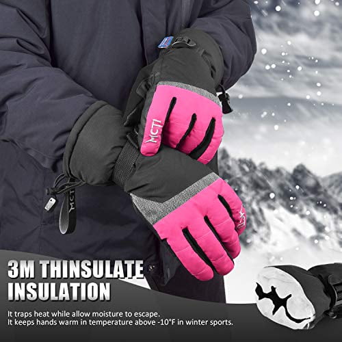 MCTi Ski Gloves,Winter Waterproof Snowboard Snow 3M Thinsulate Warm Touchscreen Cold Weather Women Gloves Wrist Leashes 