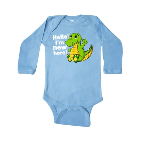 

Inktastic Hello I m New Here with Cute Baby Alligator Gift Baby Boy or Baby Girl Long Sleeve Bodysuit
