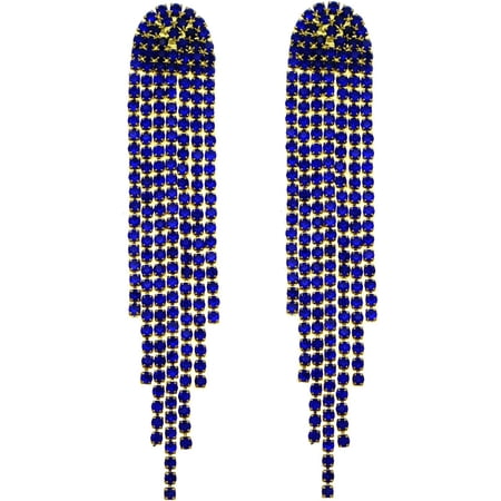 3.3"L Rhinestone Earrings Dangling Long Fringe Crystals Chandelier Dangle Drop Earrings For Women[Z5739]