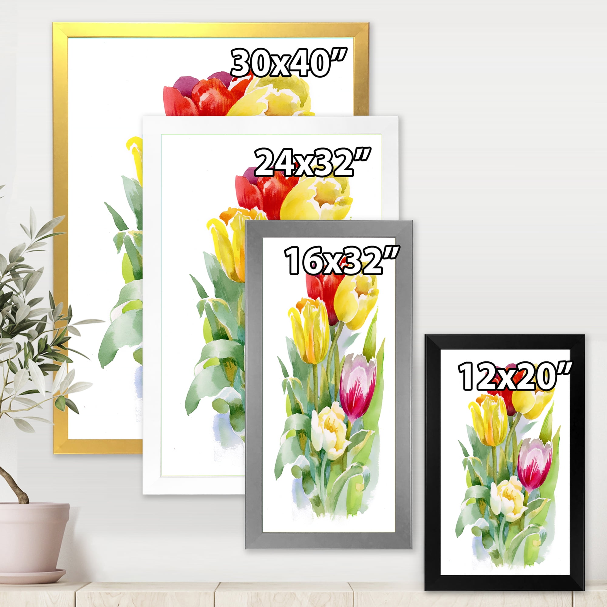 Designart 'Bouquet of Red and White Tulips' Traditional Framed Art Print
