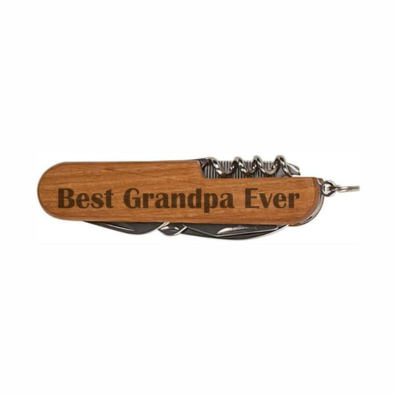 PrecisionNC Best Grandpa Ever Wooden 8-Function Multi-Tool Pocket Knife Fathers Day Gifts for Grandpa