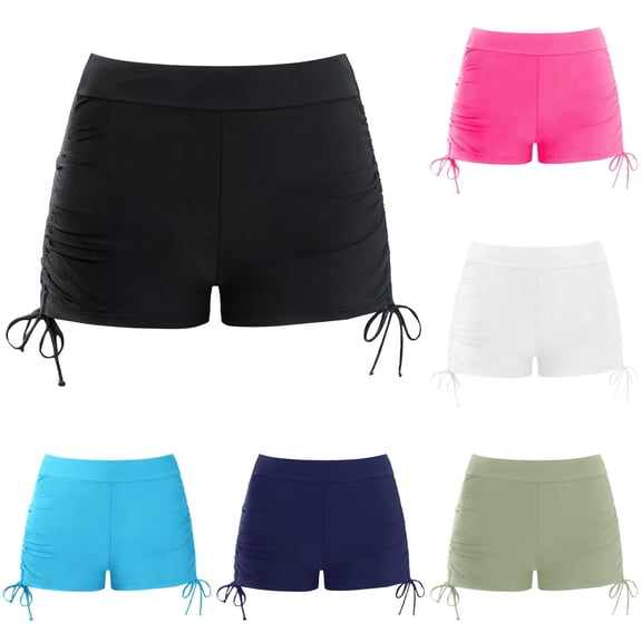 XIYON Toddler Kids Girls Swim Trunk Solid Color High Waist Drawstring Comfortable Stretchy Swim Shorts Swimwear For Beach Pool,Black,11-12 Years