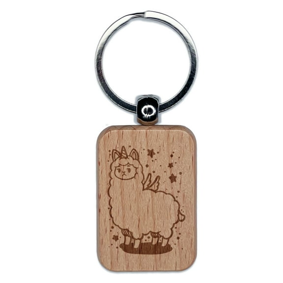 Unimpressed Unicorn Llama Alpaca Rectangle Keychain Charm Tag - Engraved Wood