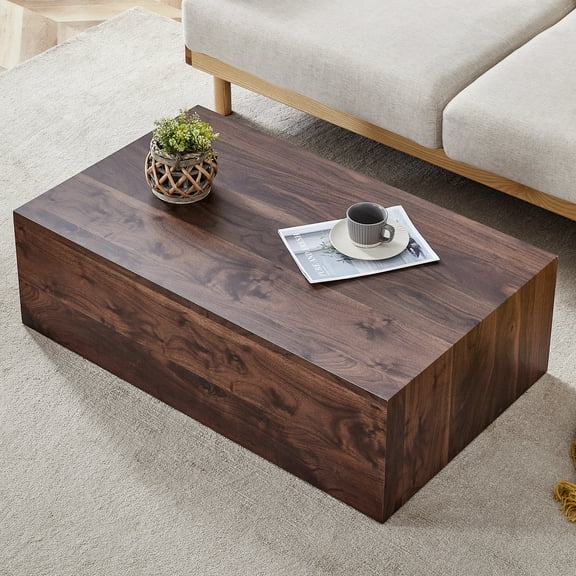 Xukmct Rectangle Coffee Table Wood Grain MDF Tea Table for Living Room, Office, Dark Brown， 39.3x23.6x12 Inch