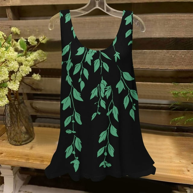 Liquidation Staron Débardeurs pour Femmes Décontractés Doux Blouses Basiques Sans Manches Coupe Ample Col Rond Chandails Boho Floraux Printemps Été Tendance Débardeurs