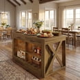 thumbnail image 4 of Fnova 55" Kitchen Island with Storage and Leg Room, Farmhouse Stationary Island Table with 2 Drawers & Open Shelves, Brown, 4 of 19