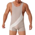 thumbnail image 2 of Yuanlook Men Swimsuit for Men,One Piece Tight Slimming Fitting Bodysuit Bathing Suit Tummy Control Swimwear for Beach Vacation Poolside - Khaki - XL, 2 of 9