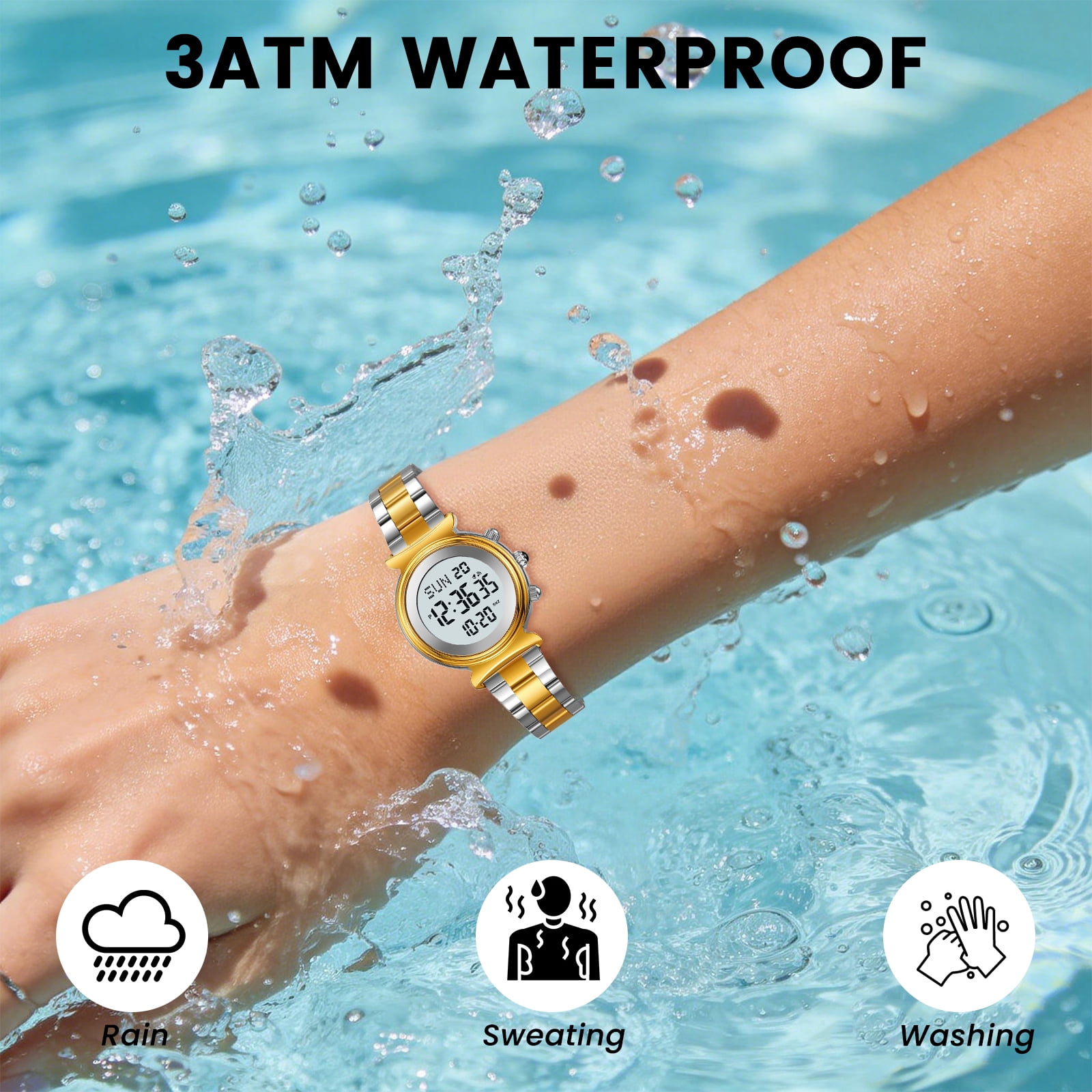 SKMEI Women Digital Watch Waterproof Dual Time Date LED Watch Ladies Business Wristwatch Stainless Steel Watch for Women