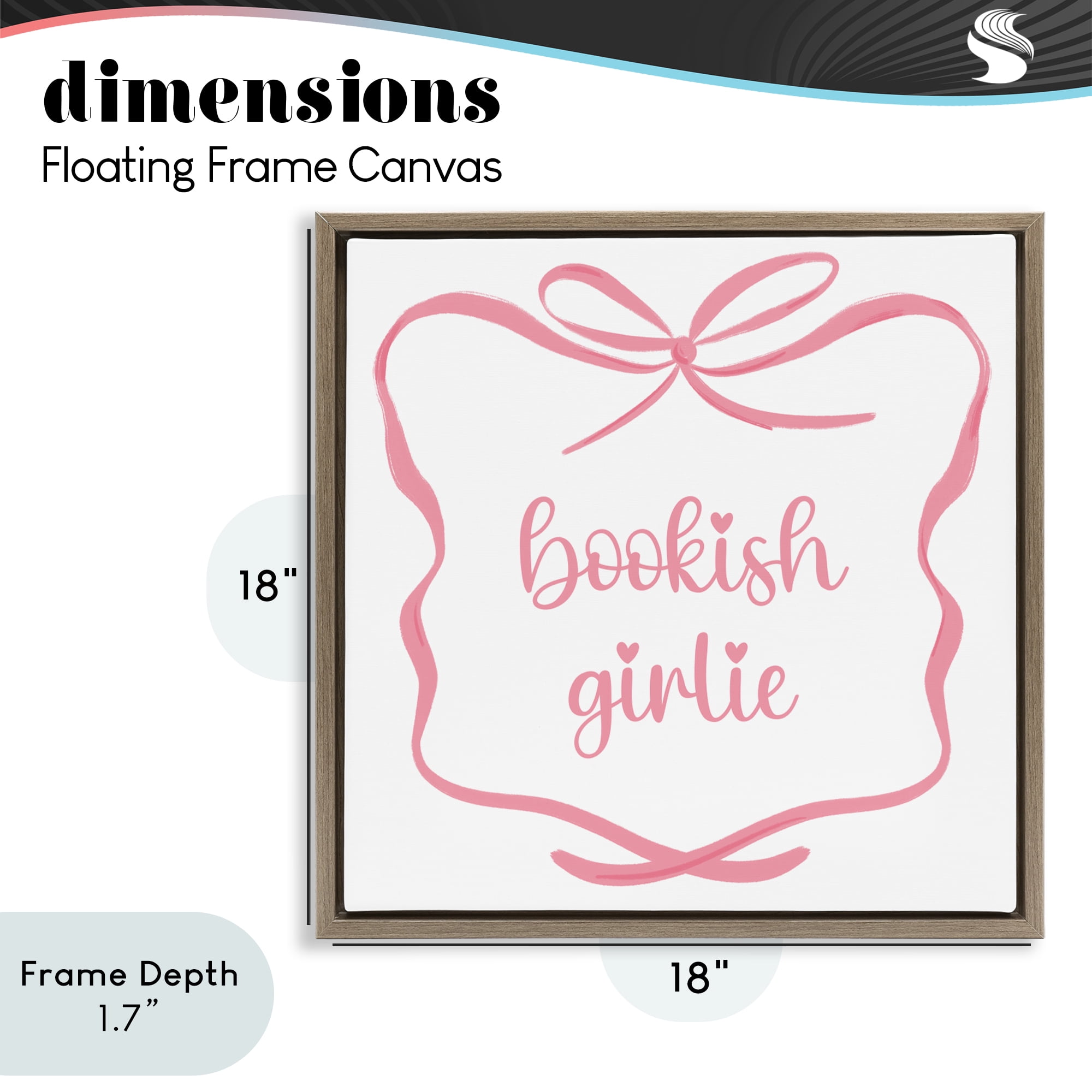 Stupell Industries Bookish Girlie with Bow Brown Framed Floater Canvas Wall Art, design by Lucille Price
