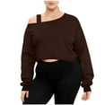 thumbnail image 1 of HongQid Off The Shoulder Tops for Women Cropped Sweatshirt Long Sleeve Top Asymmetrical Patchwork Shirt, 1 of 7