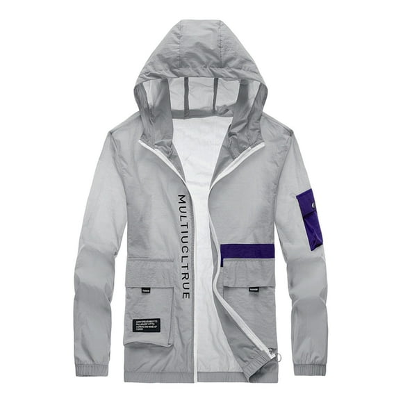 Yoodem Jackets for Men Mens Winter Jacket Male Autumn and Winter Thin Long Sleeve Zipper Coat Beauty Hood Lapel Multi Pockets Solid Color Jacket Winter Coats for Men Gray 4XL