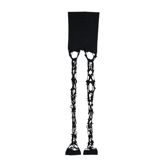 PMVFHDE Edgy Punk Fishnet Tights for Ripped Distressed Sheer Hosiery Club Party Leggings Alternative Streetwear Bottom, Black, 80CM