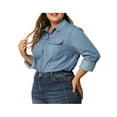thumbnail image 4 of Agnes Orinda Women's Plus Size Denim Shirt Long Sleeves Button Down Chambray Shirts with Pocket 3X Light Blue, 4 of 8