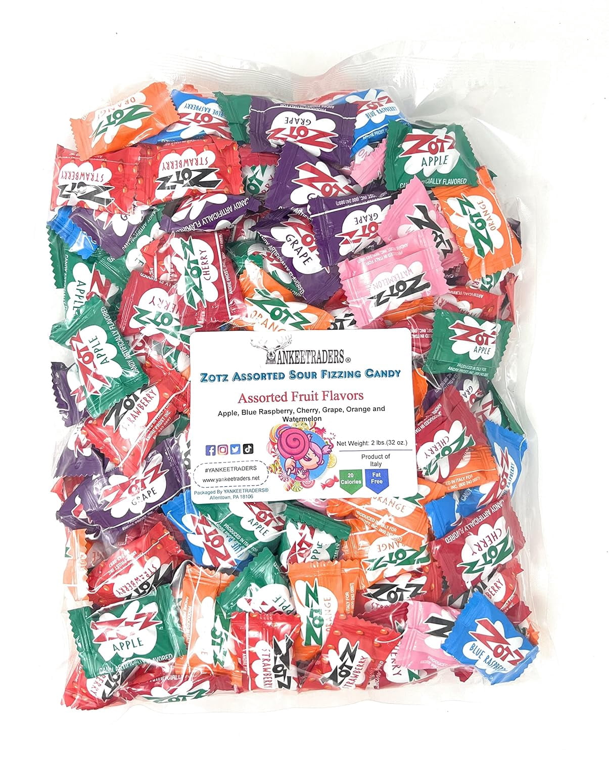 YANKEETRADERS® Zotz Assorted Sour Fizzing Candy - 2lbs.