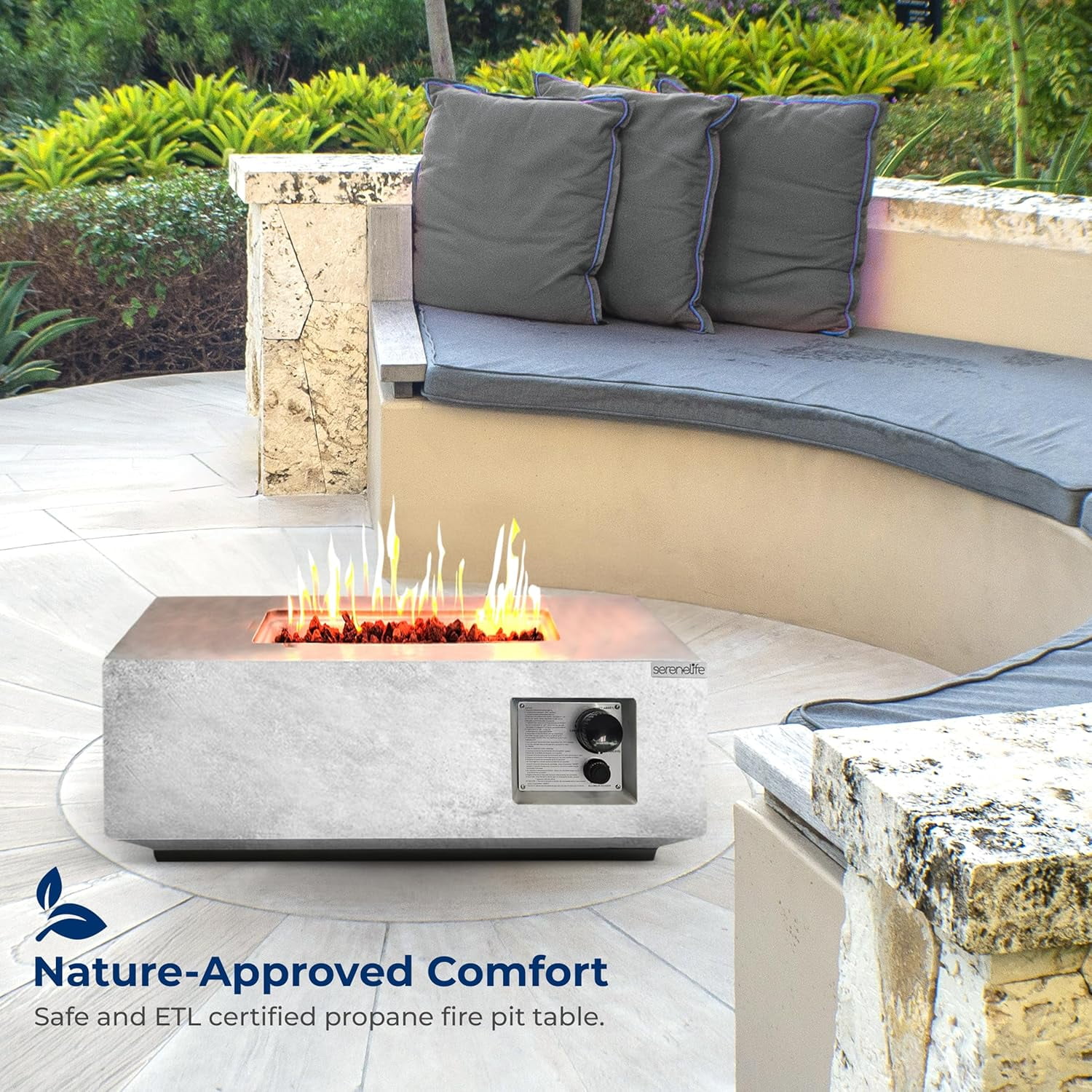 SereneLife Propane Gas Fire Pit Table - 40,000 BTU Square Gas Firepits with Cover for Outside