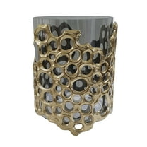 A&B Home Persey Aluminum Glass Candle Holder - 9"Dia. x 11"H - Black/Gold