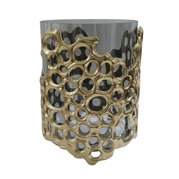 A&B Home Persey Aluminum Glass Candle Holder - 9"Dia. x 11"H - Black/Gold
