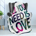 thumbnail image 4 of Girl Slogan Soft Flannel Fleece Throw Blanket, All You Need is Love Tropical Exotic Theme Typography Square Frame Floral, Cozy Plush for Indoor and Outdoor Use, 50" x 70", Multicolor, by Ambesonne, 4 of 5
