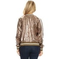 thumbnail image 2 of Womens Long Sleeve Front Zip Track Stripe Sequin Bomber Jacket, Gold, Large, 2 of 5