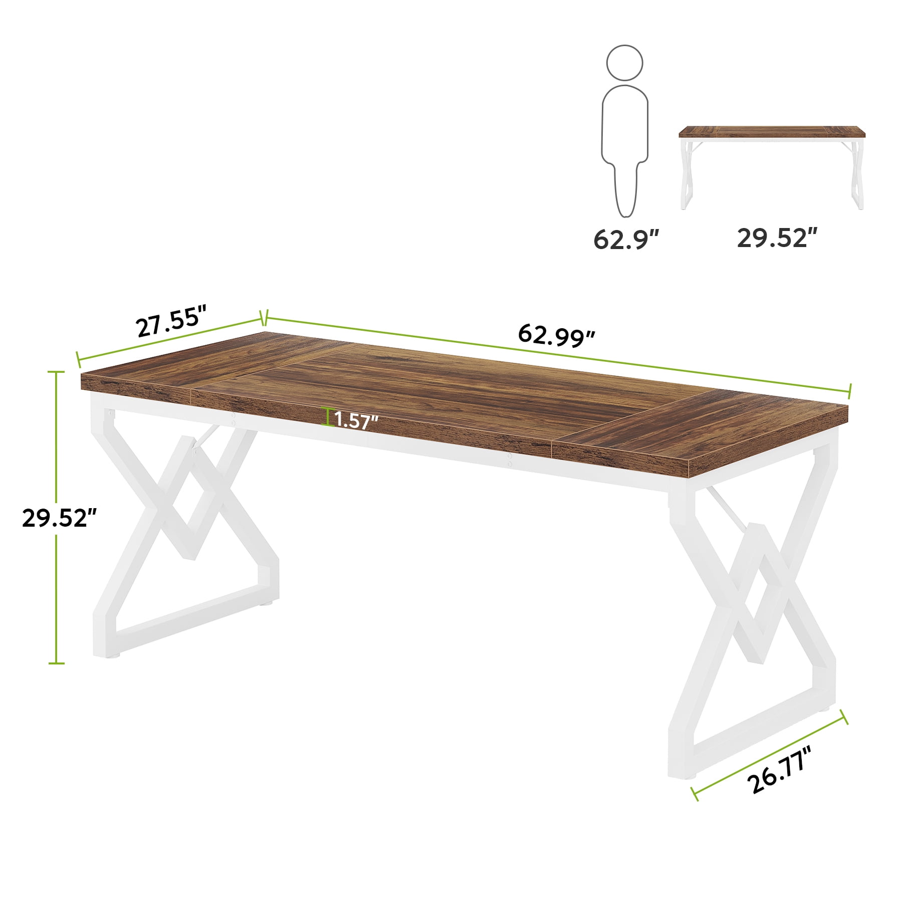 Tribesigns 63 Inches Computer Desk with Extra Thick Wooden Tabletop and Thicken Frame, Large Office Executive Workstation for Home Office