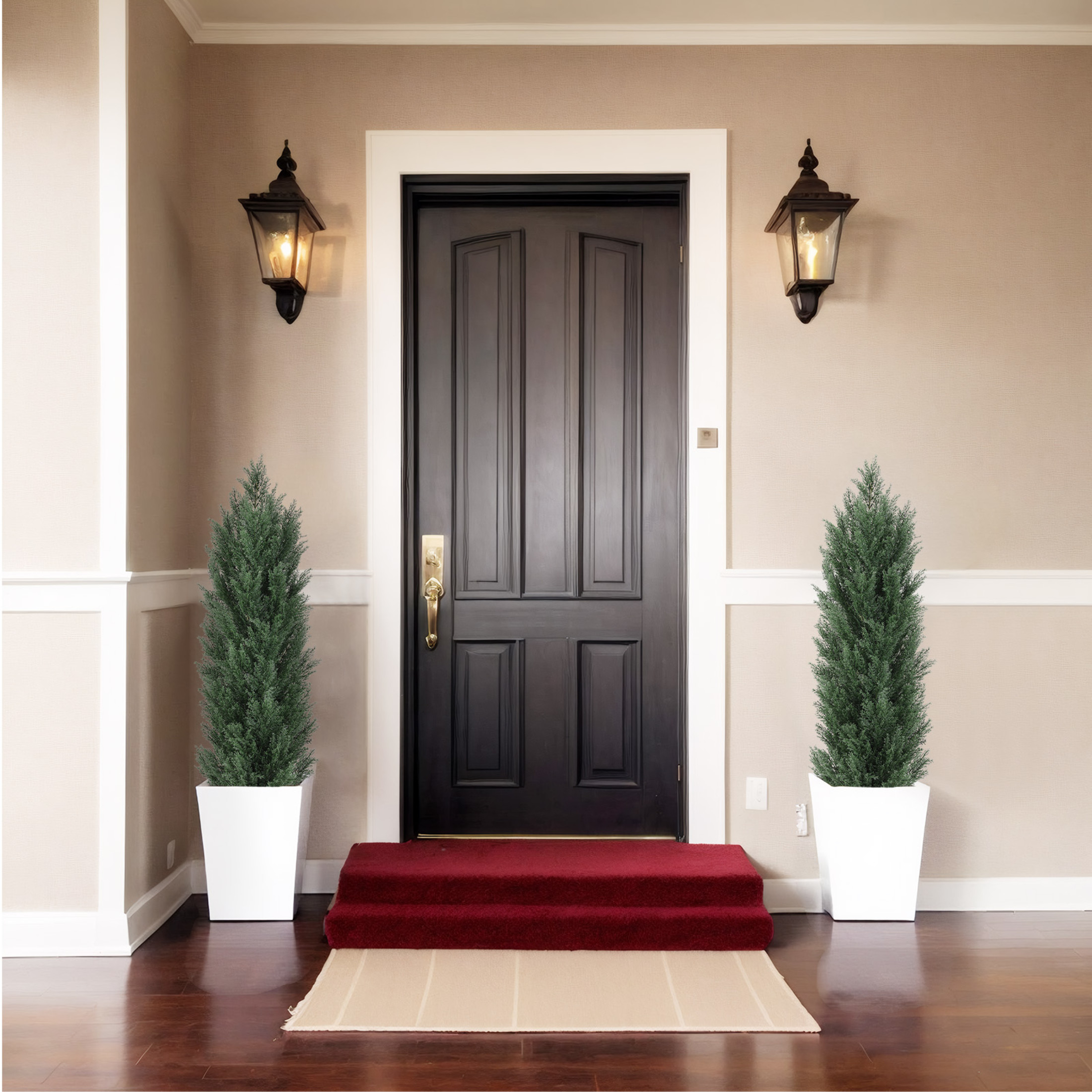Noble House 4FT Artificial Pine Trees, Faux Plants in Pots for Indoor/Outdoor & Porch Décor, Green, Set of 2